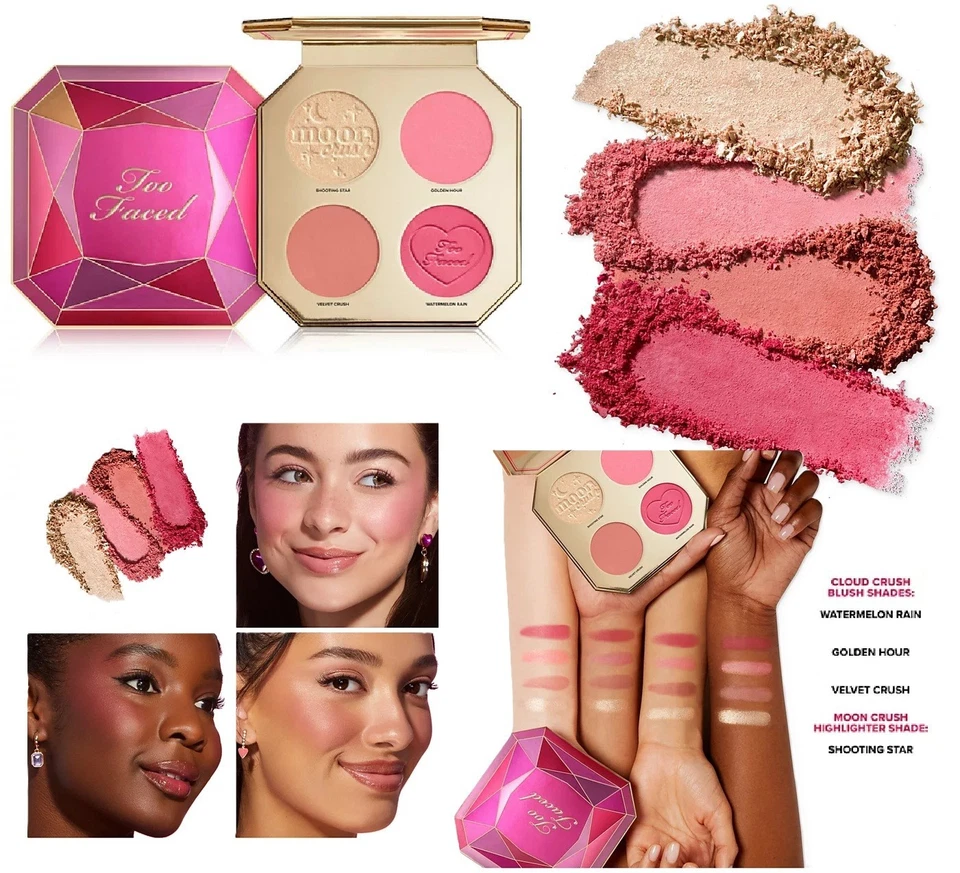 Too Faced JEWEL CRUSH Blush & Highlighter Collection 4 Panes 0.52 OZ NIB - Image 1 of 1