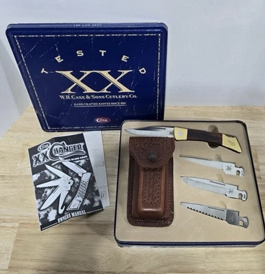 Нож сменный CASE XX с 4 лезвиями и кожаными ножнами 2004 ручка из палисандра  - Изображение 1 из 4