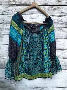 Hale Bob Silk Bell Sleeve Tunic Top Women Artsy Boho Festival Sz S - Picture 1 of 6