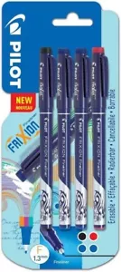 Pilot Frixion Erasable Fineliners Pack of 4 Black/Blue/Blue/Red Calligraphy - Picture 1 of 1