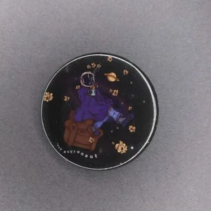 Cozy Astronaut Recliner Coffee Space Woman 2 1/4" Button Pin - Picture 1 of 2