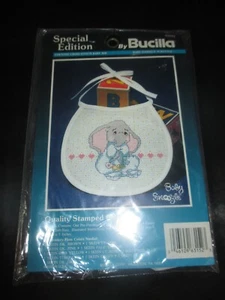 Bucilla BLANK Vintage BABY SNOOZLE Elephant RATTLE Cross Stitch BABY BIB-1990's - Picture 1 of 2