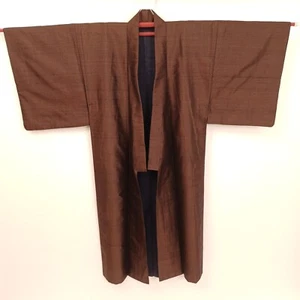 Vintage Herren Haori Jacke braun Kimono Mantel Japan gefüttert Trachten - Bild 1 von 5