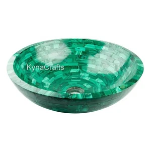 Lavello in pietra di malachite con vasca di lavaggio marmo rotondo da lavoro sovrapposto per bagno - Foto 1 di 5