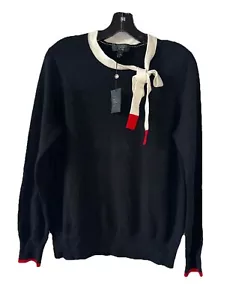 CHARTER CLUB Size L 100% Cashmere Tie Neck Pullover Sweater NWT $169 Black B70 - Picture 1 of 7