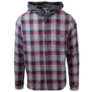 Cherokee Men's Tottus Camisa Maroon Stripe Hooded L/S Flannel Shirt - Picture 1 of 2
