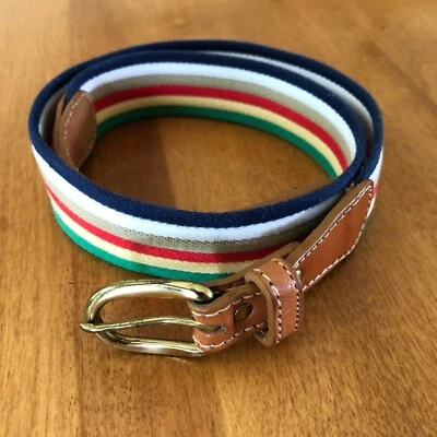 Cinturón Canterbury Jóvenes Niños Rayas Lona Cuero Cinturón Latón Hebilla Talla 26 Foto 1 de 4