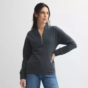 Blouse Top Shirt Women's Size XS Fleece Dark Gray Long Sleeve Zip Up Neckline - Picture 1 of 4