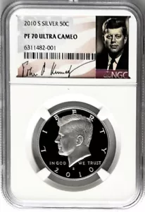 2010 S PROOF SILVER KENNEDY HALF DOLLAR 50C NGC PF70 SIGNATURE PORTRAIT LABEL - Picture 1 of 2