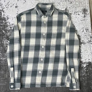 New Look Men’s Grey White Check Flannel Shirt Size Small - Picture 1 of 10