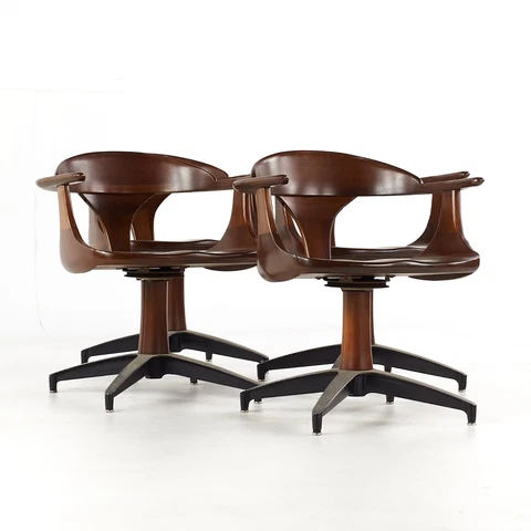 Heywood Wakefield Mid Century Cliff House Swivel Cherry Dining Chairs - Set of 4 Cover