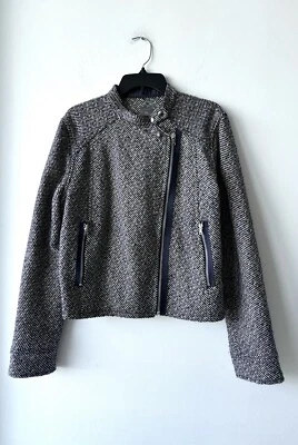 GAP Cropped Moto Heavy Wool Twill Jacket Navy & White Womens XL Foto 1 de 4