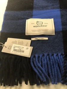 Woolrich Blue Buffalo Check Plaid Wool Blanket Fringe Throw Made In Italy - Picture 1 of 8