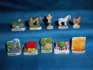 FARMER Farm ANIMALS Tractor CROPS Set 10 Mini Figurines FRENCH Porcelain FEVES