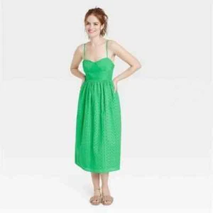 Women's Sleeveless Eyelet Sun Dress - A New Day Green XS - Picture 1 of 2