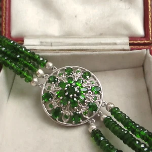 STUNNING STERLING SILVER GREEN DIOPSIDE BRACELET - Picture 1 of 8