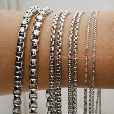 1/2/3/5/7MM Silver Stainless Steel Mens Womens Jewelry Box Chain Necklace 16-40" - Image 1 of 4