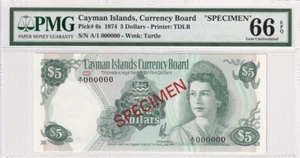 Cayman Islands, 5 Dollars, 1974, UNC, p6s, SPECIMEN - Picture 1 of 2