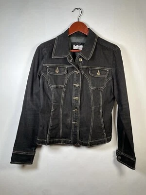 Chaqueta de jean negra de mezclilla elástica manga larga Kikit para mujer talla M Foto 1 de 4