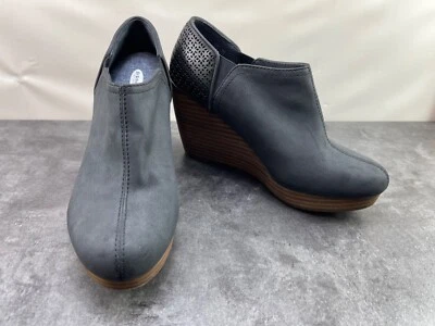 Dr. Scholls 女式鞋黑色 7.5 米皮革厚底楔形踝靴短靴 — 第 1/4 张图片