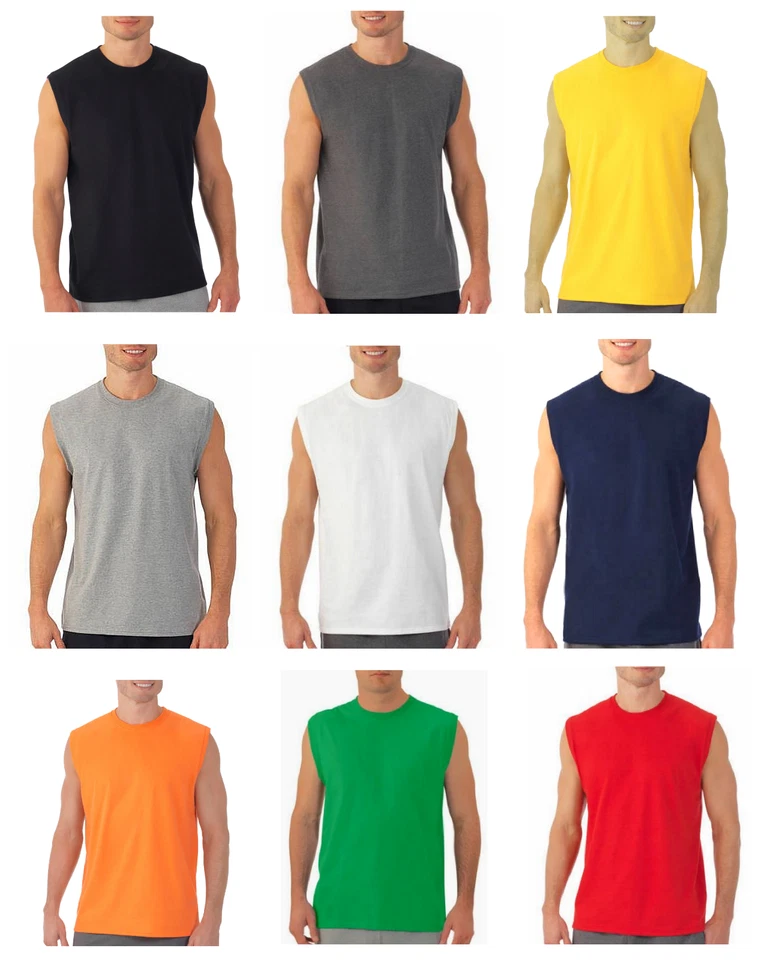 Mens Cotton Sleeveless T Shirt Tank Solid Blank Hot Summer Gym Cool Comfort US - Image 1 of 1