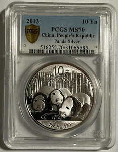 China 2013 silver panda coin, 1 OZ 10 Yuan PCGS MS70 - Picture 1 of 3