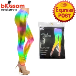 TM208 Rainbow Neon Leggings Costume Burning Man Mardi Gras Pride Festivals LGTB - Picture 1 of 2
