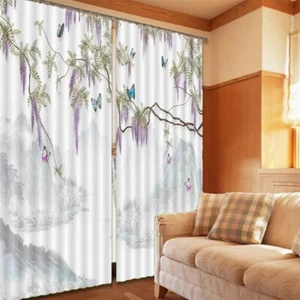 Butterflies In Mountains 3D Blockout Photo Print Curtain Fabric Curtains Window - Imagen 1 de 10