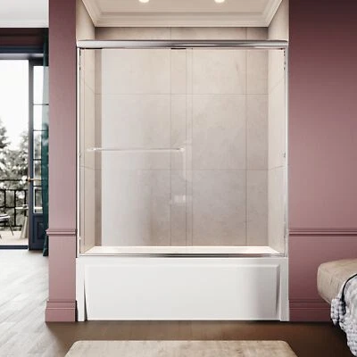 ЭЛЕГАНТНЫЙ 60 «W x 62» H двойной раздвижной душ ванна дверь ванна 1/4» прозрачное стекло - Изображение 1 из 4