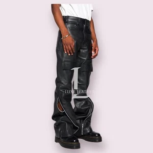 Herren-Lederhose aus echtem Lammleder Cargo-Stil mit Reißverschluss UK-Stil - Bild 1 von 5