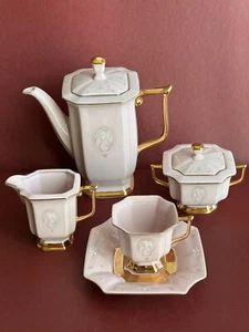 Rose Porcelain Coffee set EMPIR 9pcs, handmade and decorated by 24 carat gold - Picture 1 of 6