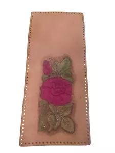Vintage Tandy Leathercraft 10.5”x 4.5” Stamped Rose On Leather Wallet Kit Piece - Picture 1 of 3