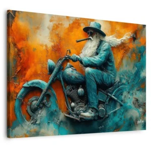 Leinwand Bild Motorradfahrer Rocker Abstrakt Gemälde Wandbilder Wohnzimmer 7021A - Bild 1 von 7