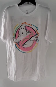 Ghostbusters White/Pink Neon No Ghost Icon Men's Large T-Shirt Retro Graphic - Picture 1 of 3