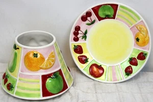 2 Pc Yankee Candle Pastel Wild Fruits Summer Shade Topper Plate Holder Footed - Picture 1 of 12