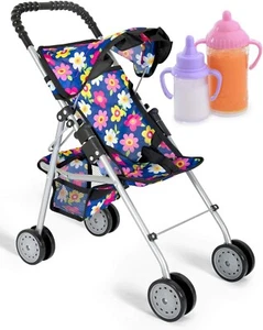 Exquisite Buggy Foldable Doll Stroller with Flower Design with Basket - Picture 1 of 6