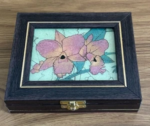 Vintage Wood Glass Jewellery Box Brown Trinket Case 17x14x4cm Great Condition - Picture 1 of 11