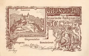 RABENSTEIN AUSTRIA NOTGELD NOTE - 50 HELLER - EMERGENCY MONEY - LOT 379 - Picture 1 of 2