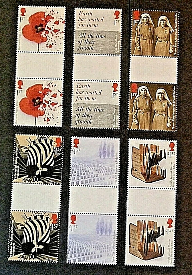 GB 2017 SG3983-88 Centenario de la Primera Guerra Mundial (4ª edición) pares de canaletas MNH Foto 1 de 1