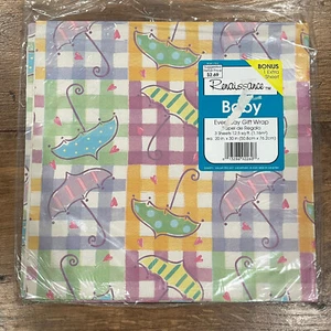 Baby Shower Wrapping Paper Renaissance Pastel Umbrellas NEW Sealed VTG - Picture 1 of 3