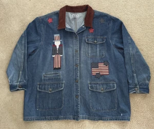 Vtg Haik's Decorated Blue Denim Jacket Size 3X Patriotic Applique Chore Barn - Picture 1 of 13
