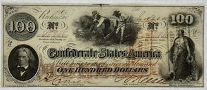 1862 100 $ ONE HUNDERT DOLLARS CONFEDERATE STATES OF AMERICA "HOER" CCU - T-41 - Bild 1 von 2