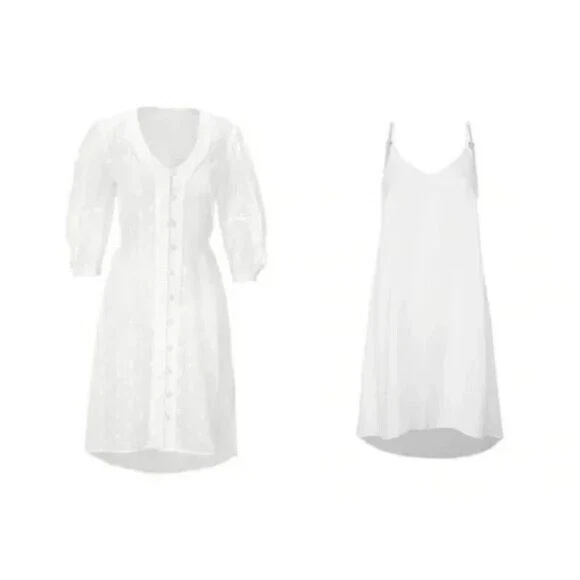 CABI 5943 Midsummer White Embroidered Floral Button Midi Dress SZ 12 Cottagecore