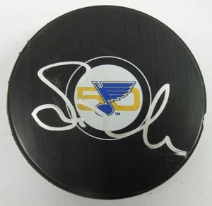 SCOTTIE UPSHALL SIGNED ST LOUIS BLUES 50TH ANNIVERSARY HOCKEY PUCK 1009151 - Picture 1 of 1