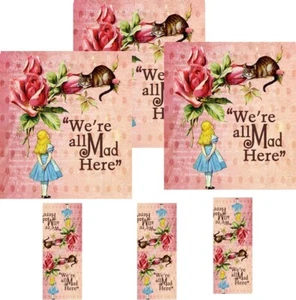 6 ALICE IN WONDERLAND TEA BAG ENVELOPES WE'RE ALL MAD HERE WITH TABS - Picture 1 of 1