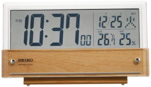 Seiko Alarm Clock SQ782B LCD Temp Humidity Display Wood Grain Japan New - Picture 1 of 4