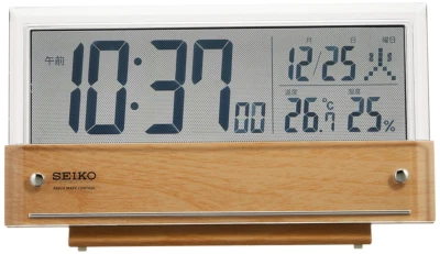Seiko Alarm Clock SQ782B LCD Temp Humidity Display Wood Grain Japan New - Image 1 of 4