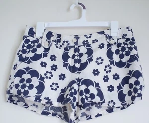 Tory Burch Floral Linen Short 10 Ivory And Navy 3” Inseam Excellent Condition, S - Picture 1 of 5