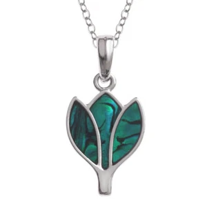 Glück Paua Muschel Tulpe Lotus Blume Anhänger Halskette Original Schmuck - Bild 1 von 1