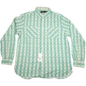 Nueva $229 RRL Ralph Lauren Camisa Verde/Crema Doble RL Farrell Camisa de Trabajo Mediana - Imagen 1 de 5